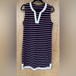 Nautica Navy and Red Striped V-Neck Top